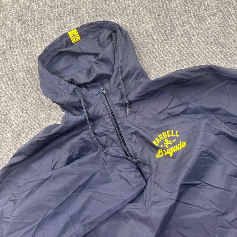Barbell Brigade Windbreaker Size Medium Navy Blue Quarter Zip Hooded Anorak Mens